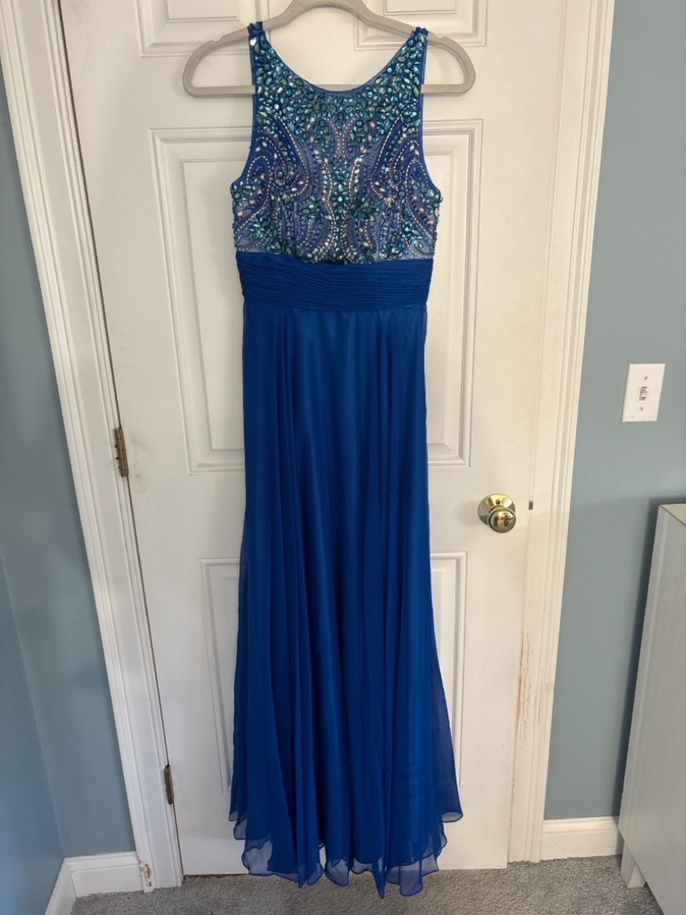 Aria Blue Beaded Prom Gown - Size 4 - Worn Once, Unaltered